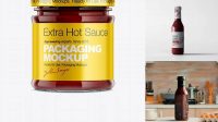 4642+ Glass Hot Sauce Jar PSD Mockup Elegant Free Graphic Resource