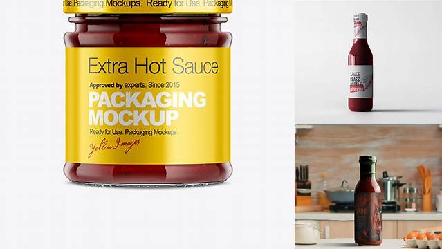 4642+ Glass Hot Sauce Jar PSD Mockup Elegant Free Graphic Resource