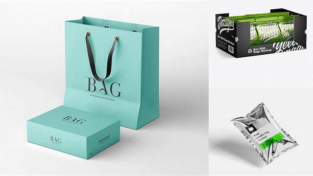 4643+ Box with 6 Metallic Bags PSD Mockup Modern and Unique Freebie PSD