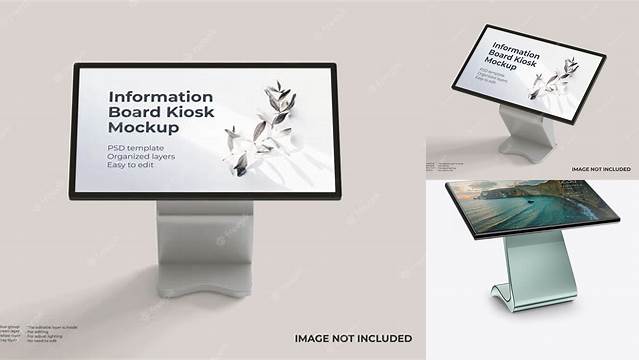 4644+ LCD Touch Screen Kiosk PSD Mockup Half Side View Professional PSD Mockup