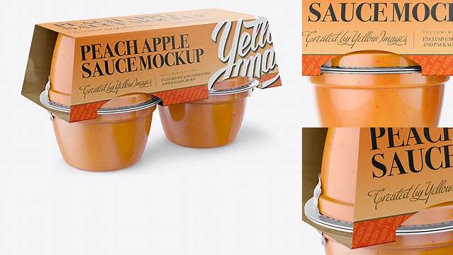 4644+ Peach Apple Sauce 4-4 Oz. Cups PSD Mockup Halfside View Layered PSD File Free Download