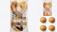 4645+ Hamburger Sesame Buns 4 Pack PSD Mockup Download Customizable PSD