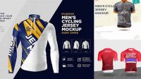 4646+ Men's Cycling Jersey With Long Sleeve PSD Mockup Back View Smart Object PSD Template