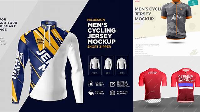 4646+ Men's Cycling Jersey With Long Sleeve PSD Mockup Back View Smart Object PSD Template