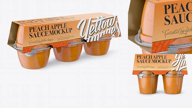 4646+ Peach Apple Sauce 6-4 Oz. Cups PSD Mockup Front View Elegant PSD Mockup