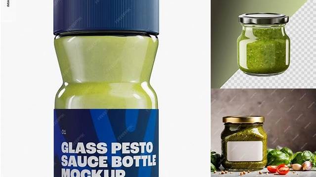 4648+ Glass Jar with Pesto Sauce PSD Mockup Front View Editable Photoshop File