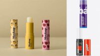 4653+ Glossy Lip Balm Tube With Transparent Cap PSD Mockup PSD Download