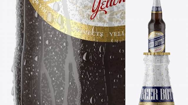 466+ 12 Oz Amber Beer Bottle With Condensation PSD Mockup Free Creative Design