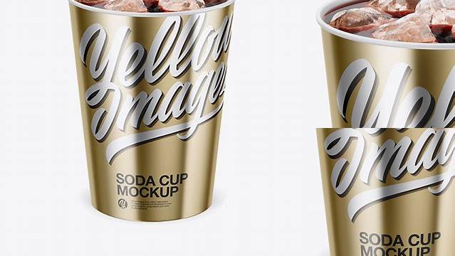 4661+ Metallic Soda Cup With Ice PSD Mockup Front View High-Angle Shot Download Exclusive PSD Mockups