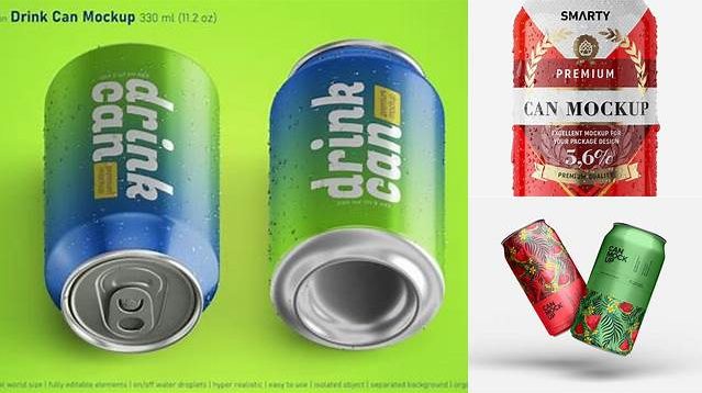 4661+ Two Glossy 330ml Aluminium Cans PSD Mockup Smart Editable Design Mockup