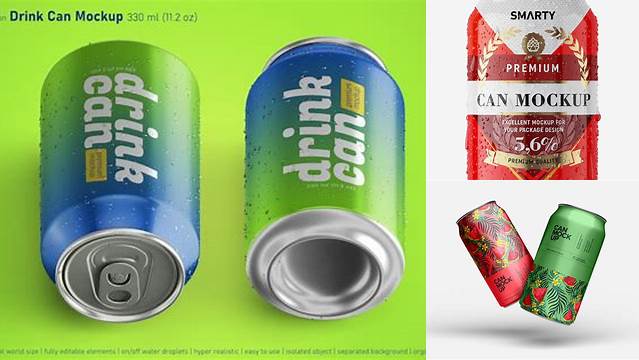 4661+ Two Glossy 330ml Aluminium Cans PSD Mockup Smart Editable Design Mockup