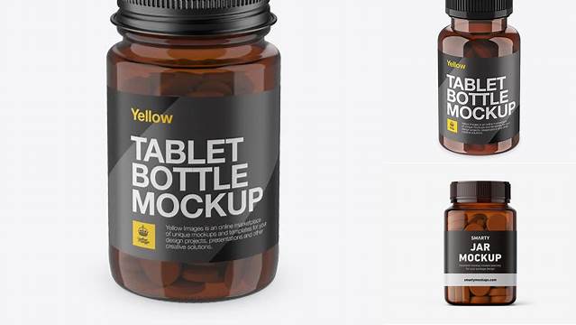 4664+ Amber Pill Bottle PSD Mockup High-Angle Shot Smart Object PSD Free Resource