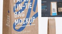 4672+ Kraft Paper Bag with a Paper Tin-Tie PSD Mockup Halfside View Advanced Photoshop Template