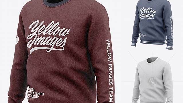 4677+ Men's Heather Crew Neck Sweatshirt Front Half Side View Creative Photoshop Resources