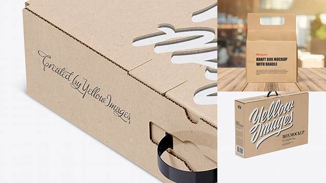 4679+ Kraft Carton Box With Handle PSD Mockup Half Side View High Angle Shot PSD for Creative Projects