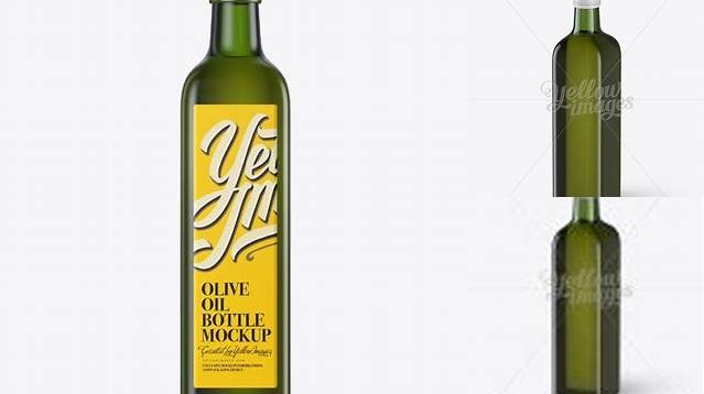 4680+ 0.75L Green Glass Olive Oil Bottle PSD Mockup Halfside view High-Angle Shot Smart Object PSD Template