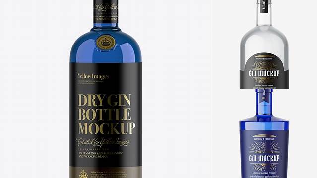 4680+ 1L Blue Glass Dry Gin Bottle PSD Mockup High-End Professional PSD Resources