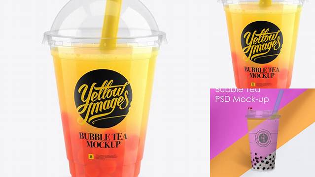 4683+ Orange Bubble Tea Cup PSD Mockup High-Angle View Download Free PSD