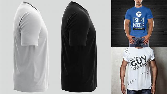 4684+ Men's T-Shirt With Buttons PSD Mockup Side View Exclusive Free PSD Mockups