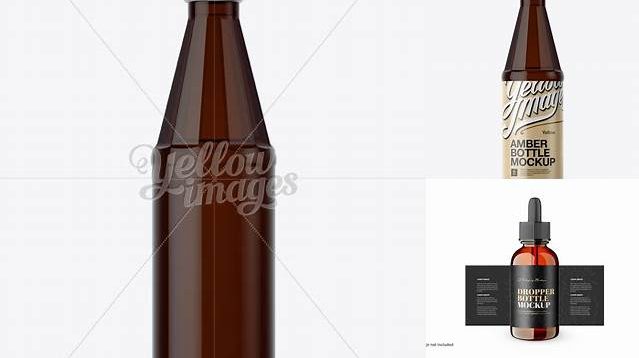 4686+ 330ml Dark Amber Glass Bottle PSD Mockup Front View Premium Mockup Freebie