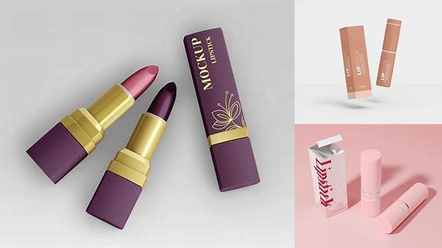 4686+ Glossy Lipstick with Box PSD Mockup Versatile PSD Mockup File