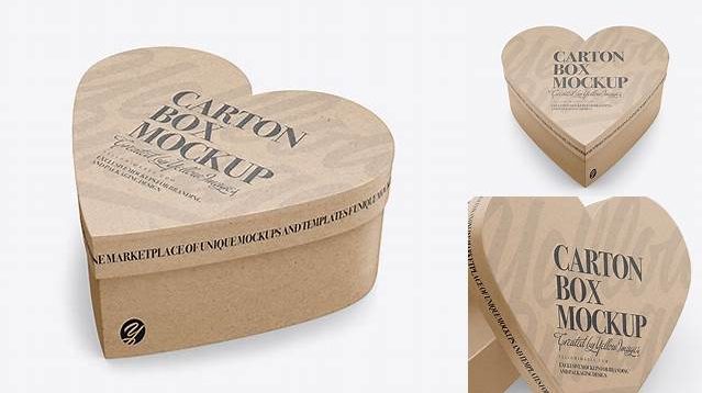 4688+ Heart Shaped Kraft Box PSD Mockup Half Side View High-Angle Shot Premium Mockup Freebie