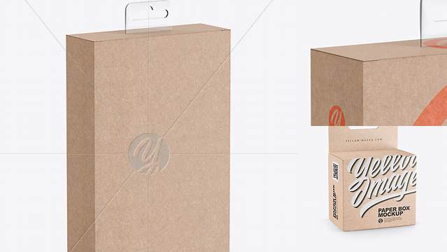 4688+ Kraft Paper Box with Hang Tab PSD Mockup Half Side View high-angle shot Smart PNG Image