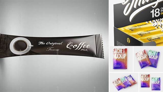 469+ 18 Coffee Sachets PSD Mockup Half Side View Editable Photoshop Free Mockup