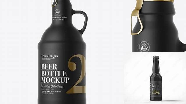 4690+ Black Matte Beer Bottle PSD Mockup Front View Creative Photoshop Resources