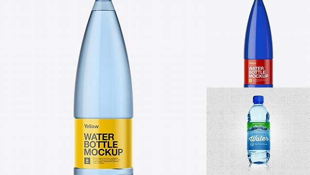 4695+ 1L Blue PET Water Bottle PSD Mockup Front View Advanced and Editable PSD Template Free