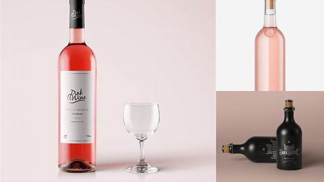 4696+ Clear Glass Bottle With Pink Wine PSD Mockup Customizable PSD Templates