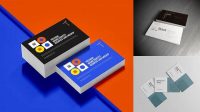 4696+ Three Business Cards PSD Mockup Half Side View High-Angle Shot Exclusive PSD Design Freebie