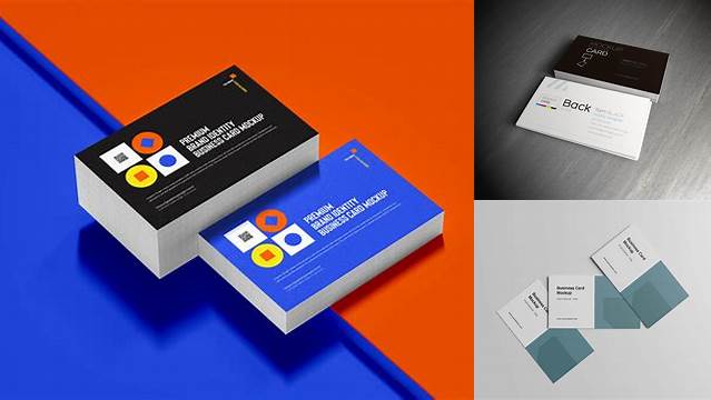 4696+ Three Business Cards PSD Mockup Half Side View High-Angle Shot Exclusive PSD Design Freebie