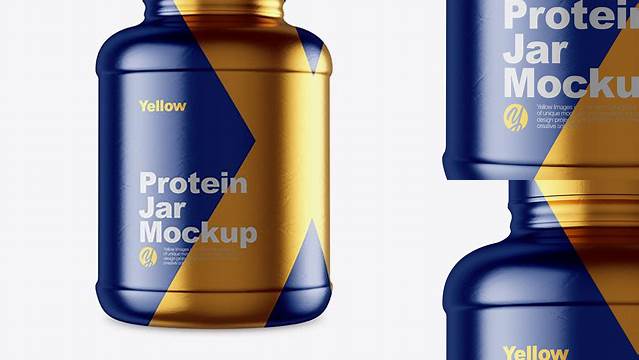 4697+ 5lb Protein Jar in Metallic Shrink Sleeve PSD Mockup Modern Free PSD Template