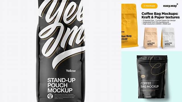 4698+ 1000g Glossy Coffee Bag PSD Mockup Front View Download Now Free PSD Template