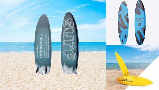 470+ Glossy Surfboard in Sand PSD Mockup Front View Free Downloadable PSD