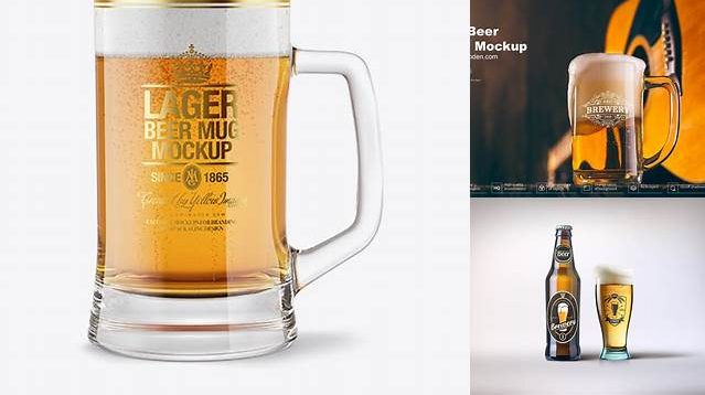 4709+ Tankard Glass Mug with Lager Beer PSD Mockup Free Photoshop Mockup Design