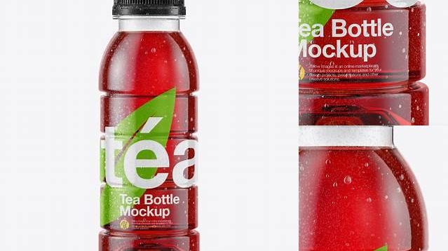 4710+ 10oz Tea Bottle in Shrink Sleeve with Condensation PSD Mockup Front View Free Design Resource