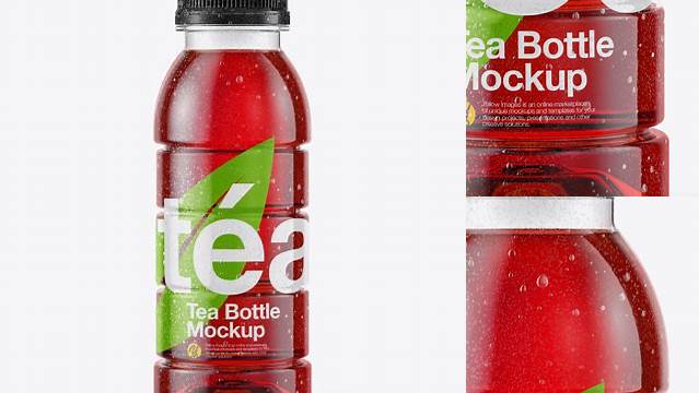 4710+ 10oz Tea Bottle in Shrink Sleeve with Condensation PSD Mockup Front View Free Design Resource