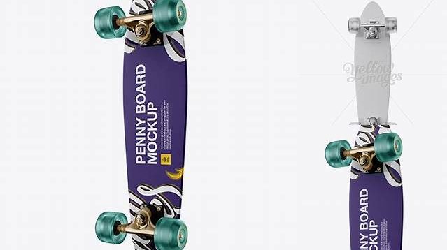 4716+ Penny Board with Transparent Wheels PSD Mockup Back Half Side View Creative Digital PSD Download