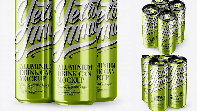 4718+ 4 Metallic Aluminium Cans PSD Mockup Half Side View Photoshop PSD Free for Designers