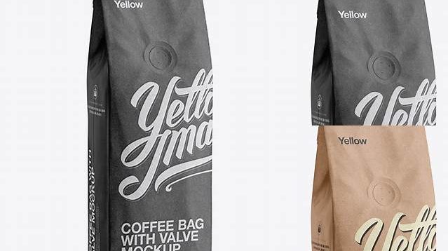 4737+ 250g Kraft Coffee Bag With Valve PSD Mockup Half-Turned View Exclusive Free Creative Resource