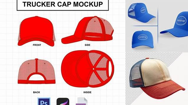 4737+ Trucker Cap with Flat Visor PSD Mockup Inside View Customizable PSD Templates