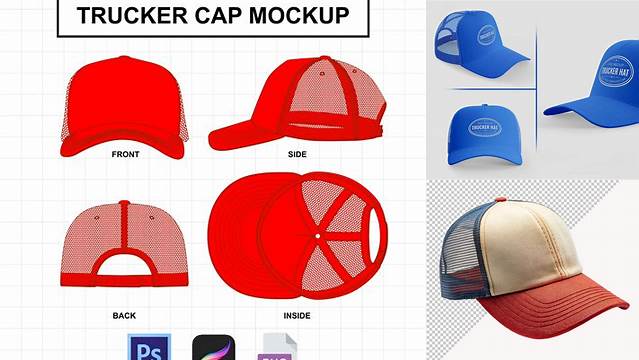 4737+ Trucker Cap with Flat Visor PSD Mockup Inside View Customizable PSD Templates