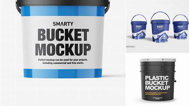 4739+ Paint Bucket with Glossy Label PSD Mockup Front View Free Mockup Templates