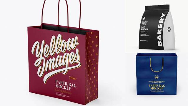 475+ Square Matte Paper Bag PSD Mockup Half Side View Free Premium Photoshop Template Download