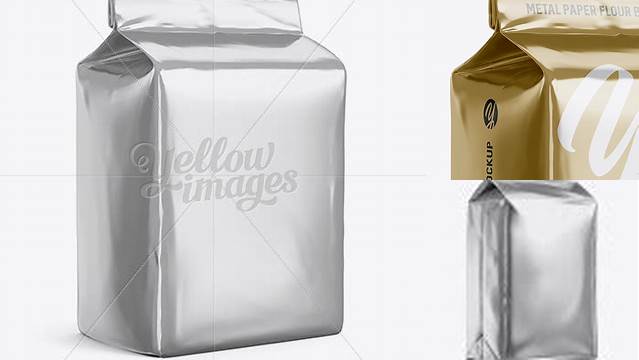 4752+ Metallic Paper Flour Bag PSD Mockup Halfside View Eye-Level Shot Download Professional PSD