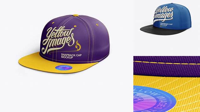 4759+ Snapback Cap with Sticker PSD Mockup Left Half Side View Creative Layered Design File