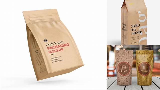 4760+ Matte Kraft Coffee Bag With Label PSD Mockup Half Side View Premium Quality PSD Freebie