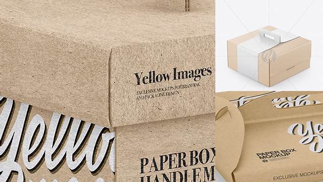 4763+ Kraft Paper Box With Handle PSD Mockup Half Side View Unique High-Resolution Photoshop Mockup